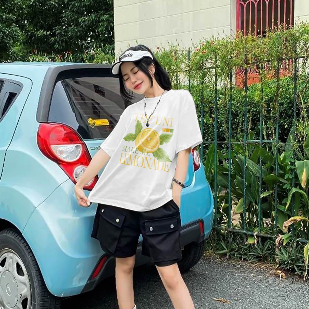 （Giao hàng 24h）Angela Áo Thun Trắng Boxy Mùa Hè Trái Cây Nhiệt Đới 2 100% Cotton 220gsm Năng Động Trẻ Trung