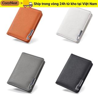 Ví đựng tiền xu COZYNEST, Ví nam da PU màu đen trắng màu cam, Ví mỏng siêu mỏng hai lần Kẹp tiền nam nữ