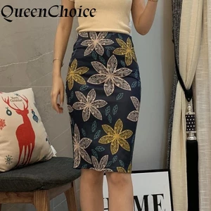 Thời Trang Nữ In Hoa Co Giãn Váy Bút Chì Nữ Cao Cấp Dây Kéo Chia Váy Midi