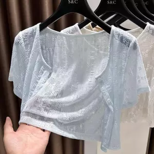 Áo len Cardigan bên ngoài chống nắng ren phù hợp với váy Sling Khăn choàng lưới ngắn tay Áo mỏng