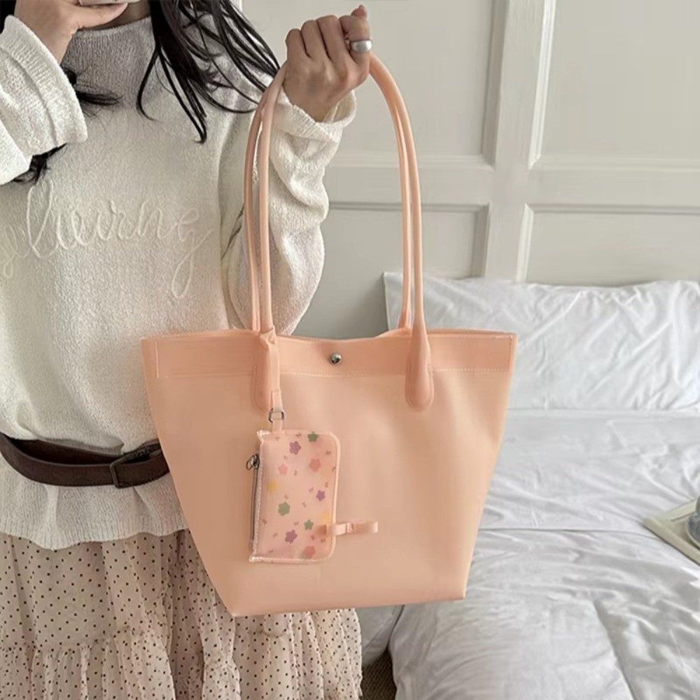 Túi xách trong suốt HOBBYIN, Túi Tote công suất lớn PVC, Túi đeo vai đi biển chống nước màu thạch trơn sành điệu