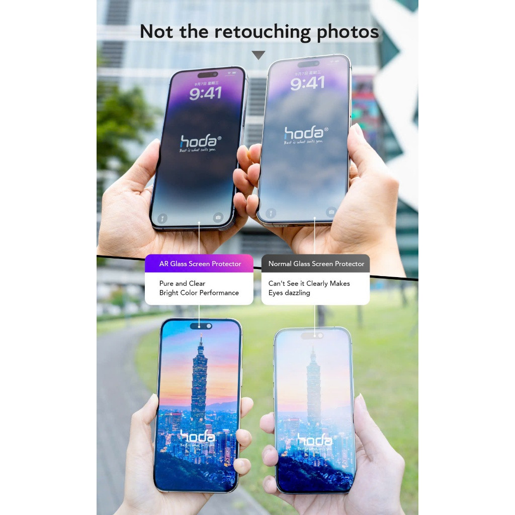[Chính Hãng] Kính Cường Lực HODA 3in1 Chống Chói + Chống Ánh Sáng Xanh +Chống Vân Tay Cho IPhone 15-18 Series -Kèm Khung