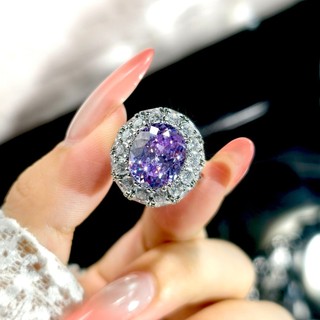Châu Âu Mỹ ins Phong Cách Mới Hình Bầu Dục Tím Kim Cương Kẻ Sọc Zircon Mở Nhẫn Nữ