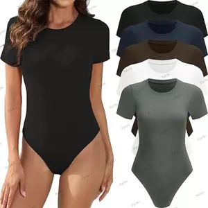 Bộ đồ liền thân PYCOU Bodycon, Áo liền mạch Slim Fit Skinny Rompers, Áo liền quần ngắn tay co giãn cổ chữ O dành cho nữ Body Top Jumpsuit Club Wear