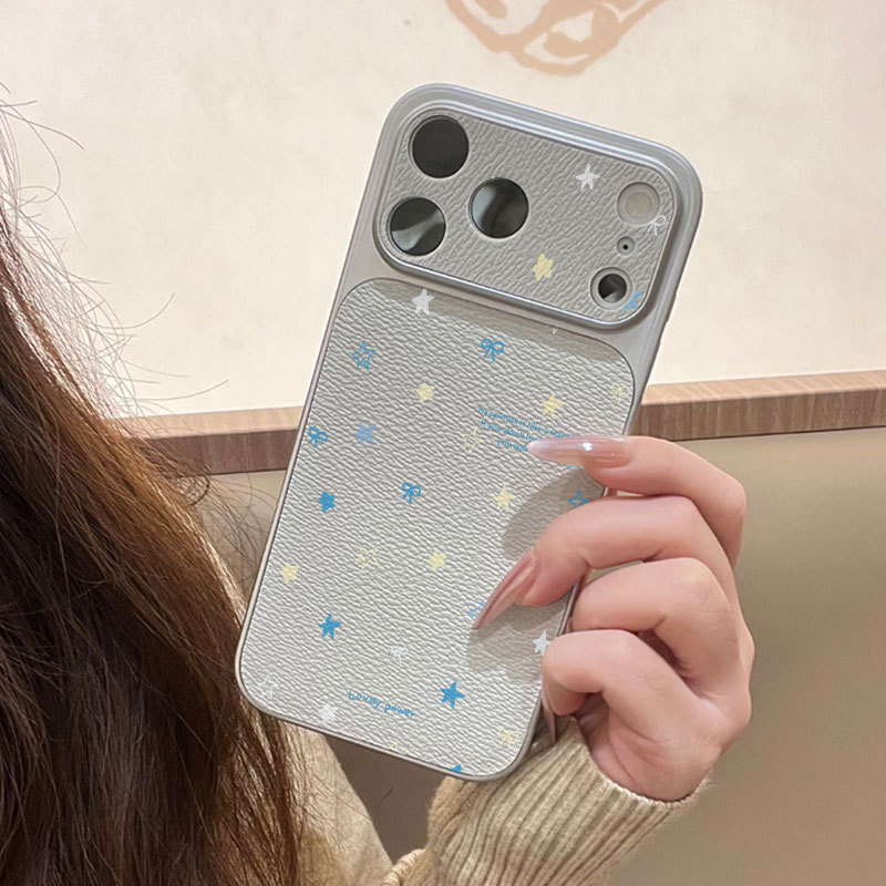 Ốp lưng iPhone họa tiết da mạ nơ họa tiết ngôi sao iPhone 17 16 15 14 13 12 11 Pro Max Plus Max