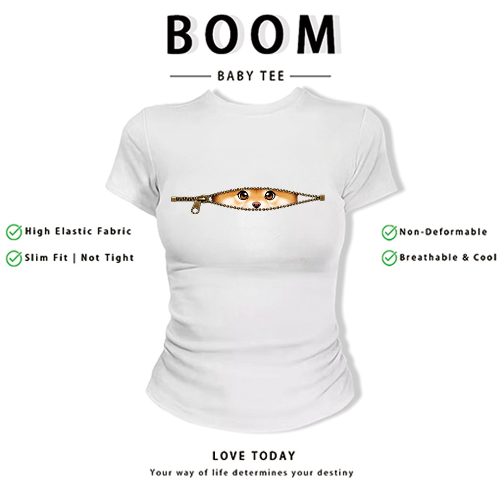 BOOM Áo Baby Tee Nữ Cotton Ôm Body-Áo Thun Ngắn Tay Y2K In Hình PhongCách Mùa Hè, Cổ Tròn Hàng Đầucách hàn quốc phong&60