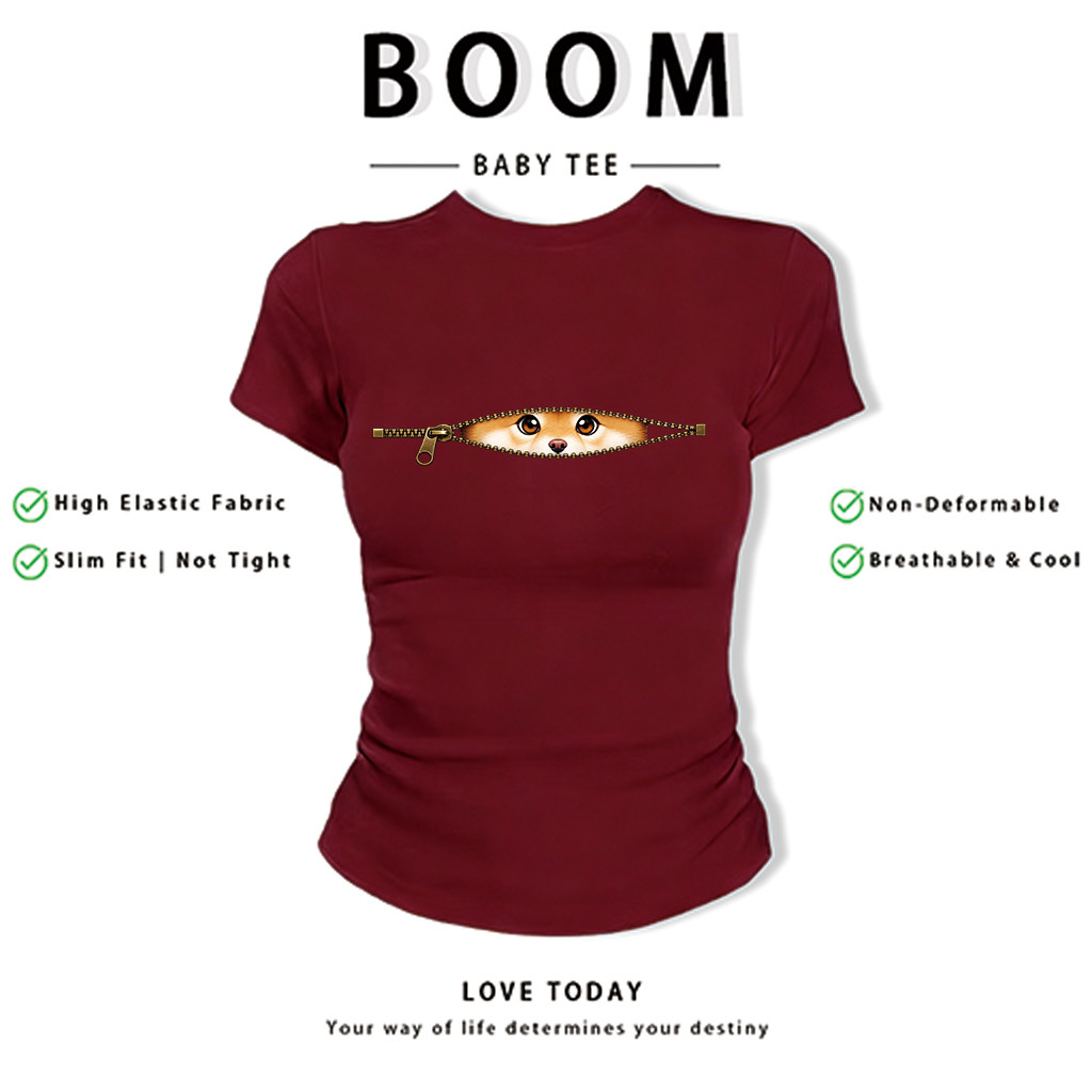 BOOM Áo Baby Tee Nữ Cotton Ôm Body-Áo Thun Ngắn Tay Y2K In Hình PhongCách Mùa Hè, Cổ Tròn Hàng Đầucách hàn quốc phong&60