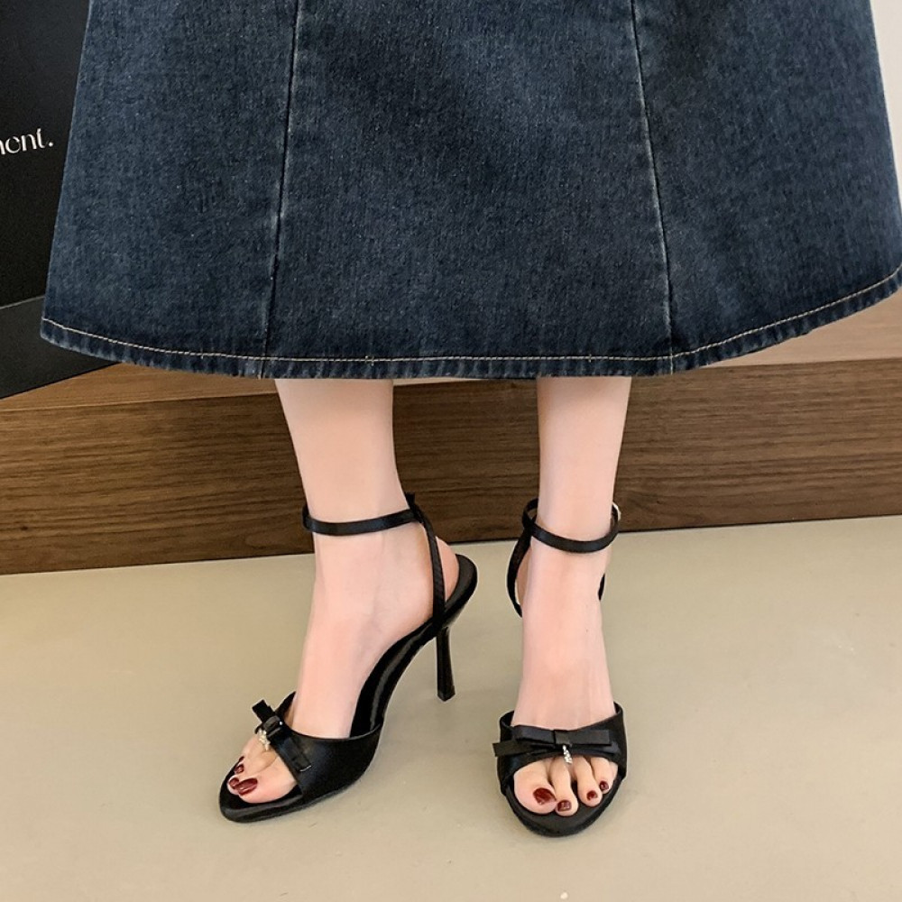 HÀNG CÓ SẴN  COD2026 Mùa Hè Mới Nơ Satin Giày Cao Gót Nữ Gợi Cảm Kim Cương Giả Chữ Stiletto Mở Mũi Sandal Màu Hồng