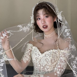 1 Chiếc Mũ Đội Đầu Cô Dâu Mới Ren Trắng Ren, Phụ Kiện Váy Cưới Sang Trọng Retro