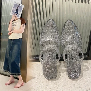 Trong Suốt Pha Lê Trong Suốt Hai Cánh Dép Nữ Thời Trang Bên Ngoài Mặc Chống Trơn Trượt Thạch Giày Sandal Nhựa Đi Biển Thông Thường DI23
