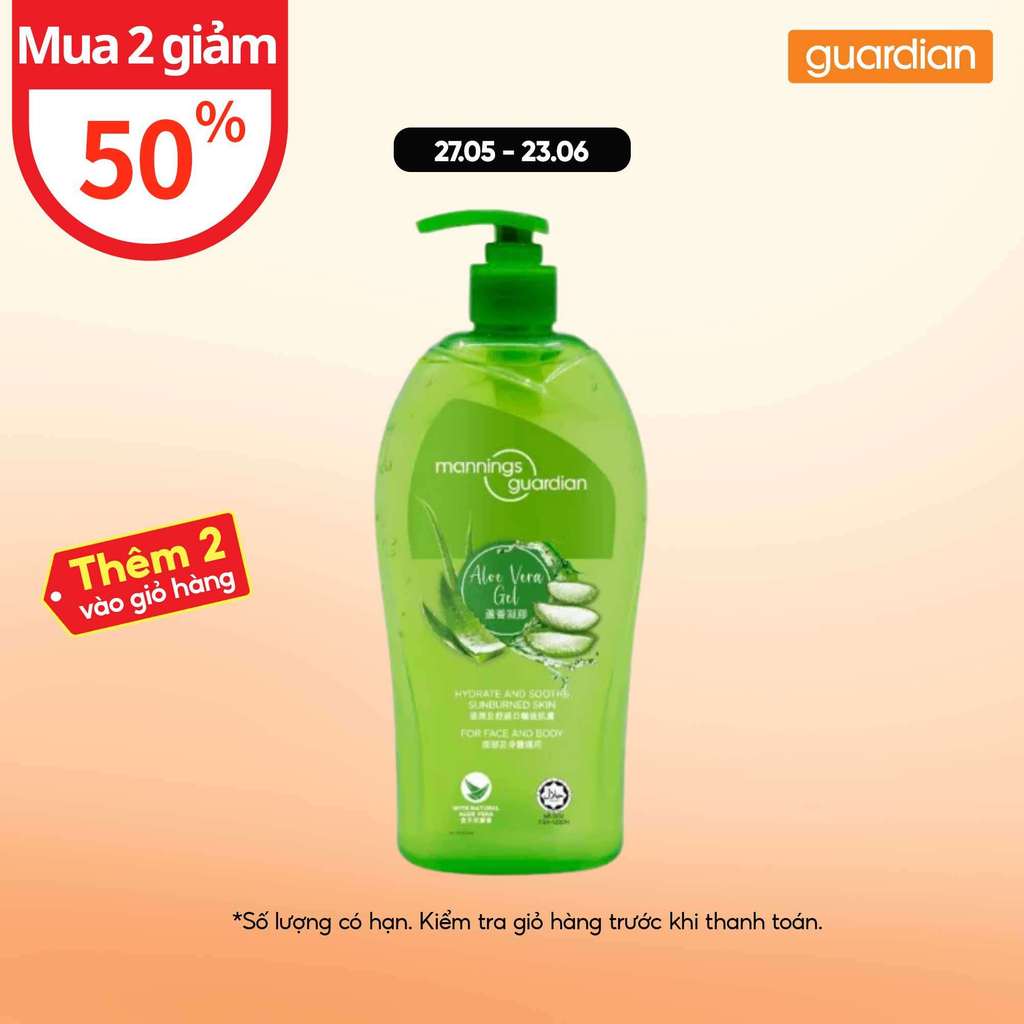 Gel Dưỡng Ẩm Mannings Guardian Aloe Vera Gel Chiết Xuất Lô Hội / Nha Đam 500ml