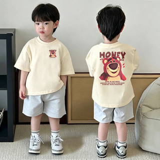 Áo thun trẻ em in gấu dâu Lotso hai mặt chất cotton mềm mại mùa hè cho bé trai bé gái