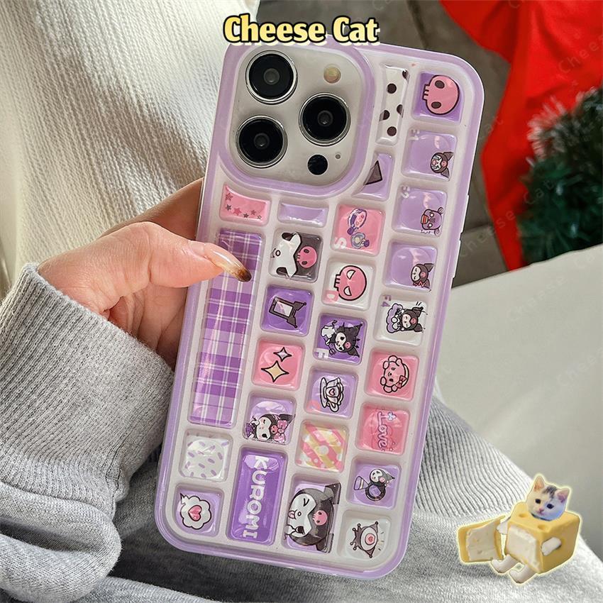 Ốp Điện Thoại Bàn Phím Màu Tím 3D Kurom Cho iPhone 11 14 13 15 12 16 17 Pro Max Ốp Điện Thoại Giảm Căng Thẳng