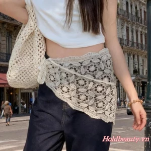 Váy buộc ren nữ quấn hông không đều Khăn quàng cổ dệt kim eo Boho Tạp dề Váy cho quần legging