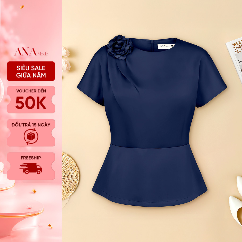 Áo Kiểu Đính Hoa Nữ ANA Mode Chất Liệu Lụa Pháp Thanh Lịch Đi Chơi Quà Tặng Mẹ AK25VHE06