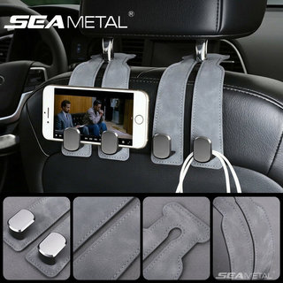 SEAMETALTAL Móc Treo Ghế Ô Tô Đa Năng Móc Đôi Da Lộn Cao Cấp Gắn Sau Ghế Xe Hơi 15KG Phụ Kiện Ô Tô