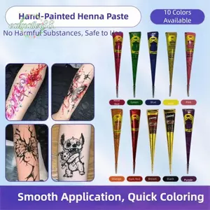 CATMALLER88 Kem xăm Henna, Bán vĩnh viễn Màu nâu đen Henna Paste Cone, Kem xăm Henna Dễ sử dụng Kem henna màu nâu tạm thời Hình xăm tạm thời