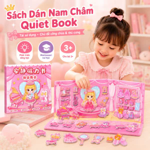 Sách dán nam châm cho bé Quiet Book Montessori, sticker tái sử dụng, chủ đề công chúa và thú cưng, phát triển sáng tạo