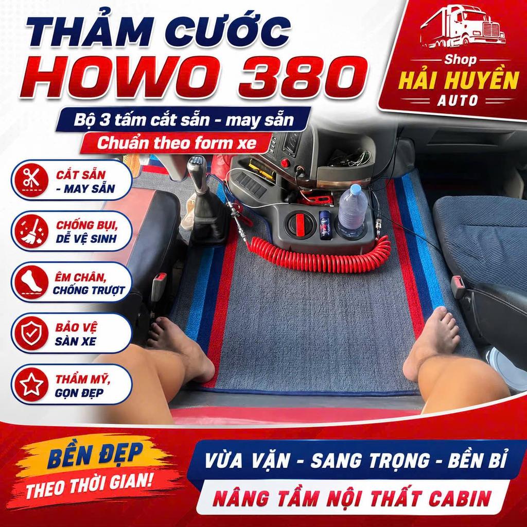 [ Howo 380 ] Thảm cước xe Howo 380  đủ 3 tấm cắt may chuẩn form xe chống thấm nước chống trơn chống trượt