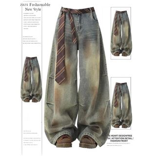 Quần Jeans Machete Nam Nữ Retro Giặt Rời Rộng Lau Quần Thường Ngày