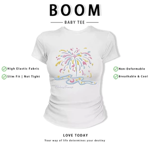 BOOM Áo Baby Tee Nữ Cotton Ôm Body-Áo Thun Ngắn Tay Y2K In Hình PhongCách Mùa Hè, Cổ Tròn Hàng Đầucách hàn quốc phong123