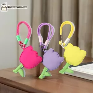 Cheenm Ins Sweet Tulip Flower Coin Bag Girly Lipsti Túi Mini Tai Nghe Chìa Khóa Túi Bảo Quản Có Dây Đeo Tay Móc Khóa Cho Bé Gái Quà Tặng VN