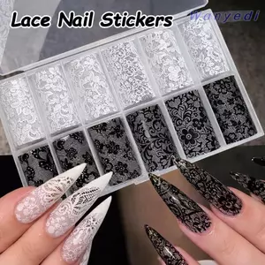 WANYEDI Móng Tay Lá, Da Báo Dán Móng Tay Trắng Đen, Thiết Kế Ren Chuyên Nghiệp Họa Tiết Sọc Hiệu Ứng Sequin Đề Can Móng Tay Trang Trí Móng Tay
