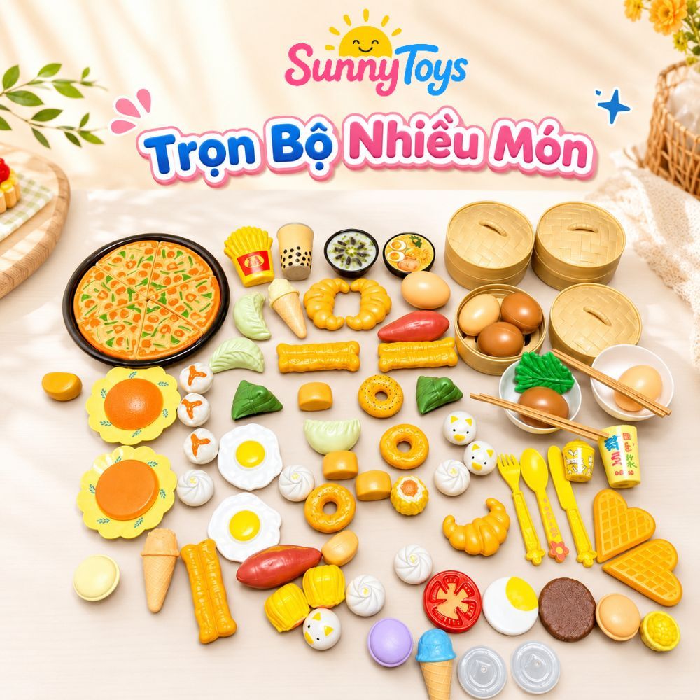 Set Đồ Ăn Nhà Bếp SunnyToys 88 Món - Thực Phẩm Mô Phỏng Cho Bé Chơi Nấu Ăn