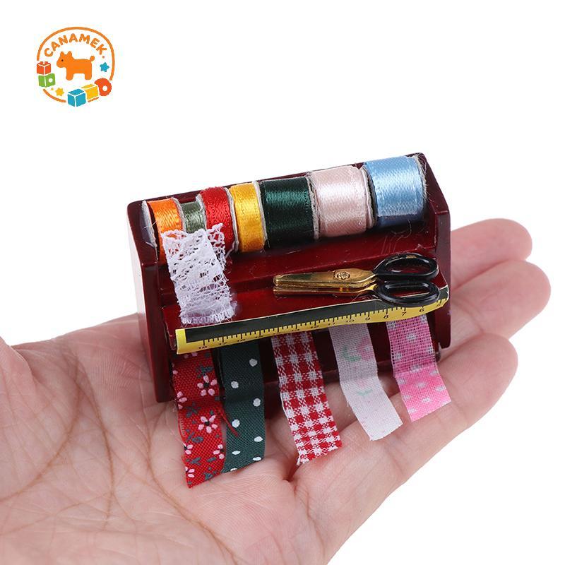 CANAMEK 1 Hộp May Thu Nhỏ 1: 12 Có Kéo Bộ Phụ Kiện Trang Trí Nhà Búp Bê CSF
