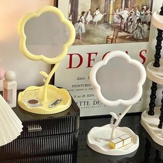 Gương Để Bàn Trang Điểm Hình Hoa Màu Pastel Khung Nhựa ABS Xoay 360 Độ Tiện Lợi