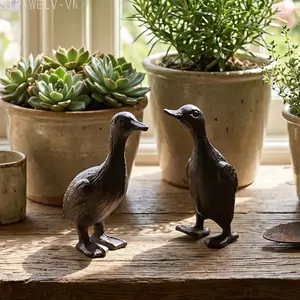 {WELV}Vintage Cast Iron Duck For sculpture for Home Decor Tabletop Ornament Beige 11cm
