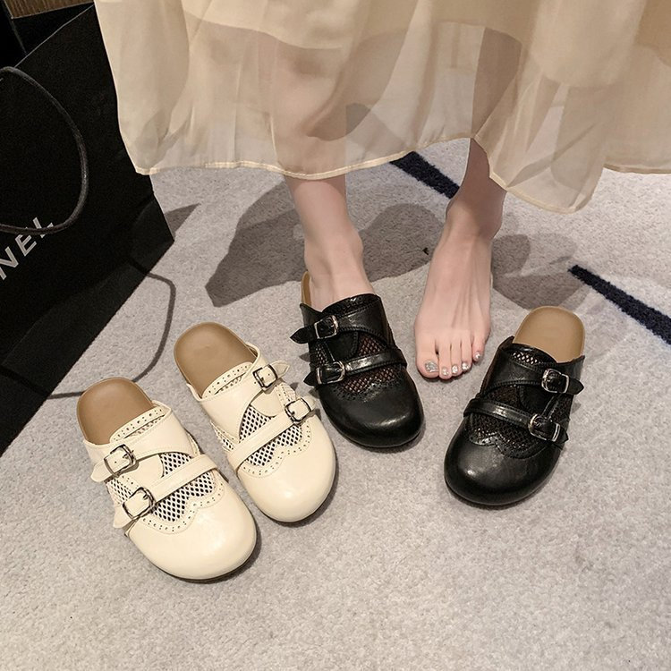 Mùa Hè Phong Cách Mới Lưới Rỗng Thoáng Khí Thường Ngày Đế Bằng Slip-On Muller Dép Dép Thời Trang Thoải Mái Mặc Ngoài Chống Trơn Trượt Mặc