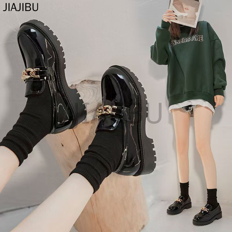 Size 43 Giày Nữ Cỡ Lớn, Kiểu Dáng Học Đường Anh, Chống Trơn Trượt, Bóng Bẩy, Gót Thấp. Giày Lười Đen Kiểu Nhật Cổ Điển Dành Cho Nữ Sinh Trung Học (JK) Đi Học. Classic Korean Fashion Platform Lolita Small Leather Shoes Giày Bệt Đơn Giản Thường Ngày 42 41