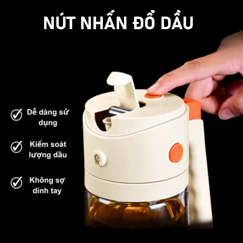 Chai dầu thủy tinh cao cấp 2 chế độ phun/rót, nắp tự động, 550ml, chống rò rỉ - dùng gia đình