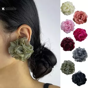 KUZHEN Phóng Đại Vải Lớn Bông Tai Hoa Cho Nữ Thanh Lịch Cánh Hoa Bông Tai Hợp Thời Trang Trang Trang Sức Wed Phụ Kiện HOT
