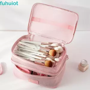 Túi trang điểm cầm tay bằng lưới FUHUIOT, Túi đựng mỹ phẩm lưới trong suốt hình vuông di động, Túi đựng đồ vệ sinh có dây kéo nhẹ dung tích lớn thông thường Túi đựng đồ vệ sinh ngoài trời