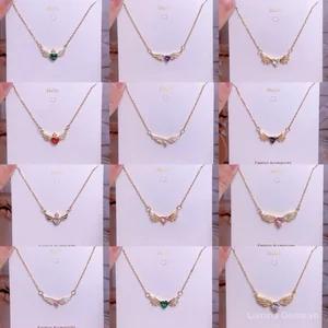Dây chuyền xương đòn bằng thép titan không phai đôi cánh tình yêu Thiết kế ban đầu Ánh sáng cao cấp Vòng cổ sang trọng đính kim cương Yiwu Manuf