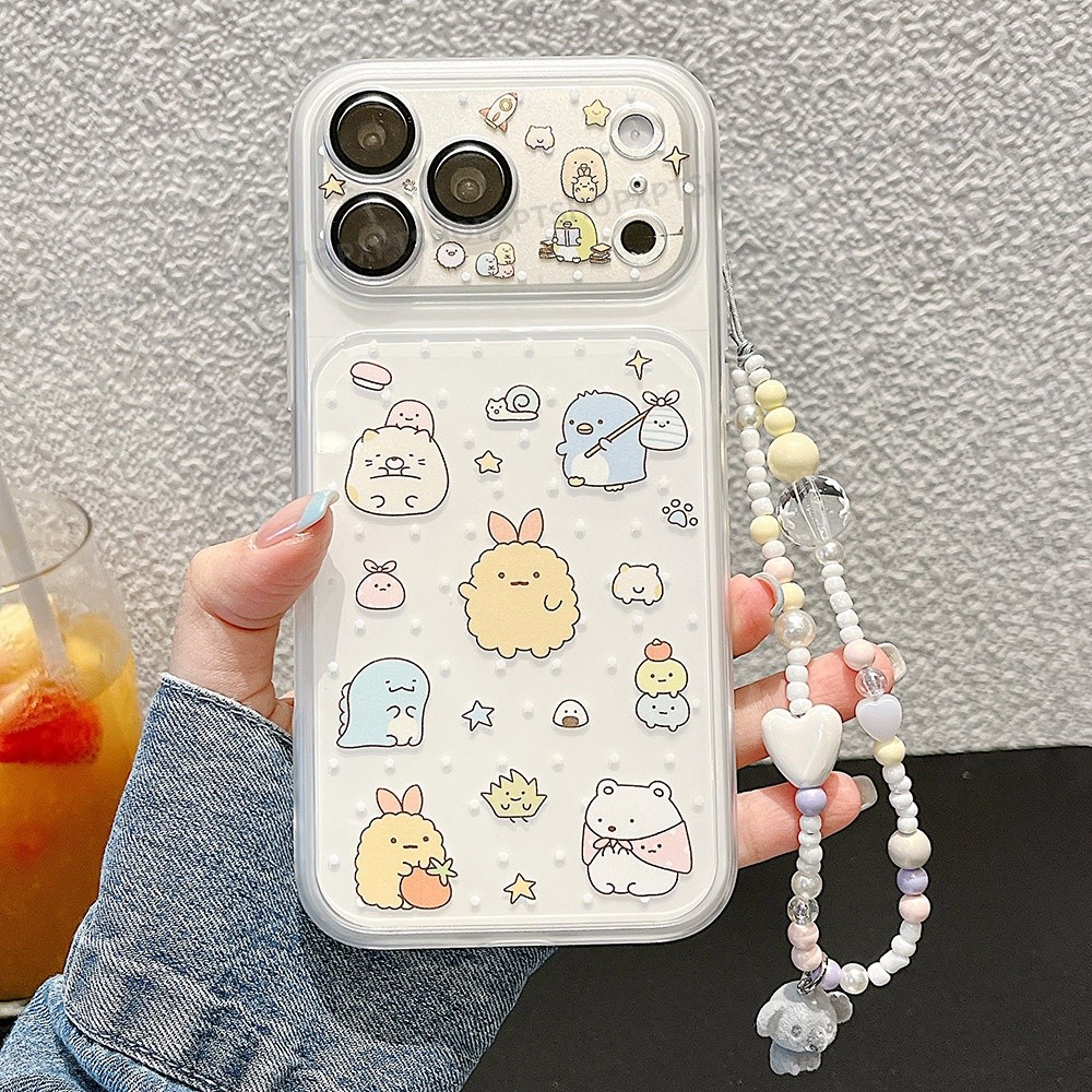Ốp điện thoại Acrylic mờ chuỗi động vật hoạt hình 2 trong 1 cho iPhone 17 Pro Max 16 15 14 Vỏ bảo vệ chống sốc