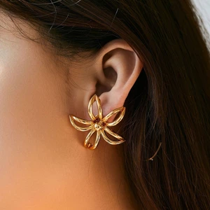 Bông Tai Hoa Rỗng Mạ Vàng, Trang Sức Cánh Hoa Mở 3D Cho Nữ Bé Gái