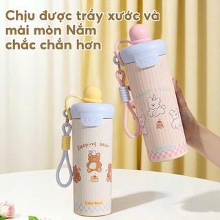Bình giữ nhiệt Inox 316 600ml có ống hút dễ thương dành cho học sinh sinh viên, giữ nóng và lạnh
