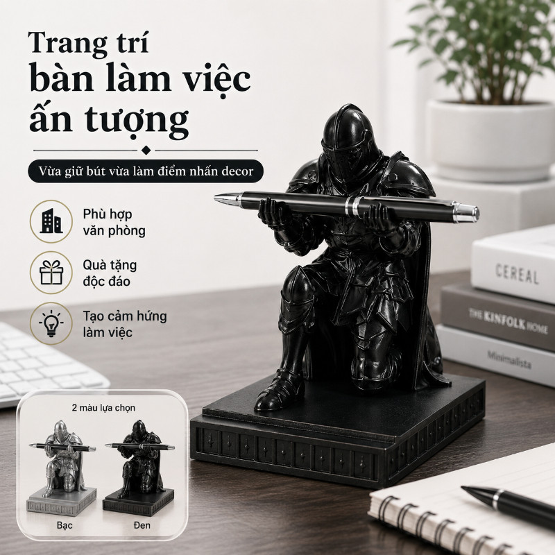 Đồ decor bàn học hiệp sĩ giá đựng bút hộp bút để bàn kiêm giá đỡ điện thoại quà tặng độc đáo