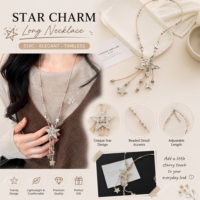 Vòng cổ dài quyến rũ ngôi sao Boho, Chuỗi chữ Y đính cườm có thể điều chỉnh với mặt dây chuyền ngôi sao, Trang sức phong cách cổ điển Bohemian dành cho nữ