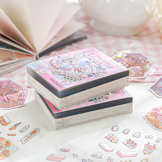 ENWEI 96 Chiếc [Dòng Cửa Hàng Quần Áo] Mini Phong Cảnh Miếng Dán Sách Nhật Ký Sổ Lưu Niệm Tự Phục Vụ Phòng Tắm Vườn Burger Shop