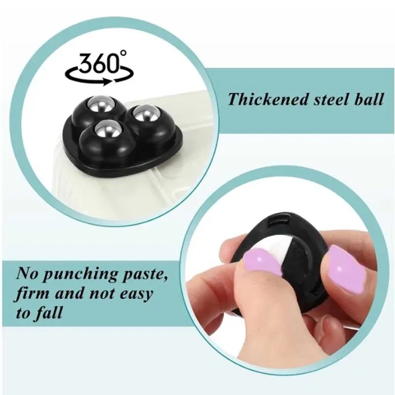 Mới 4 Tự Dính 3 Bóng Bánh Xe Bánh Xe Xoay Mini Con Lăn Cho Đồ Nội Thất Hộp Bảo Quản Thùng Rác Có Thể Trơn Trượt Đế Dính