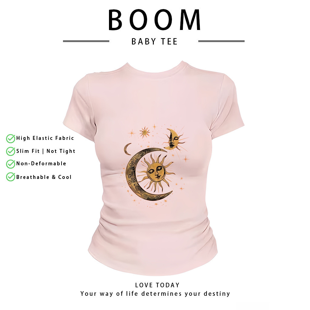 BOOM Áo Baby Tee Nữ Cotton Ôm Body-Áo Thun Ngắn Tay Y2K In Hình PhongCách Mùa Hè, Cổ Tròn Hàng Đầucách hàn quốc phong&18