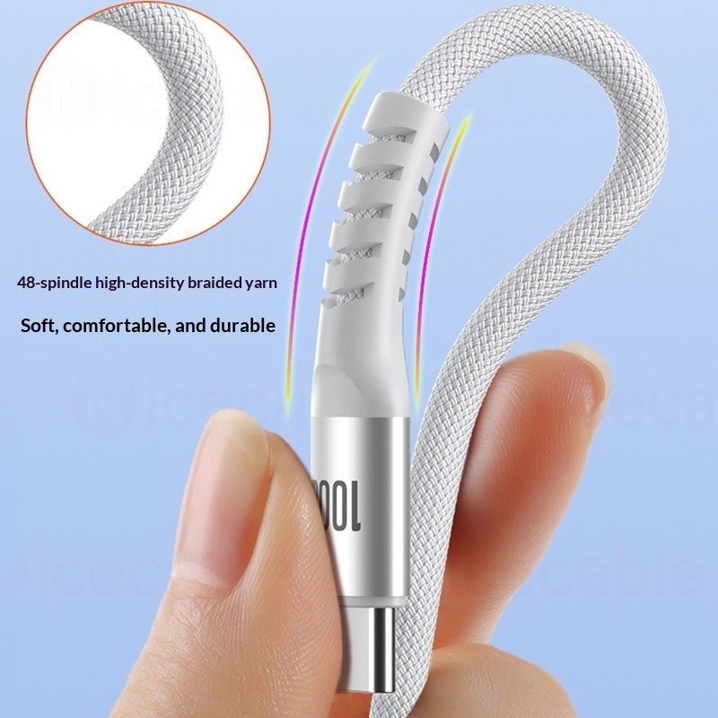 Cáp dữ liệu sạc nhanh PD100W Type C / IOS Đa năng Cáp dữ liệu sạc xe bện mật độ cao 2m / 3m cho điện thoại Máy tính bảng, máy tính xách tay