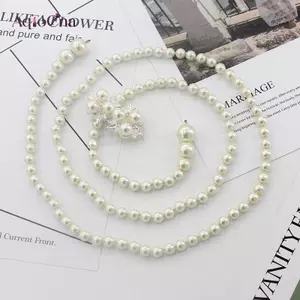 AqToCna Ngọt Ngào Nơ Đầm Ngọc Trai Dây Thắt Lưng Kim Cương Giả Cho Nữ Ngọc Trai Thắt Lưng Dây Xích Thắt Lưng Bé Gái Váy Cô Dâu Phụ Kiện Cưới AqToCna