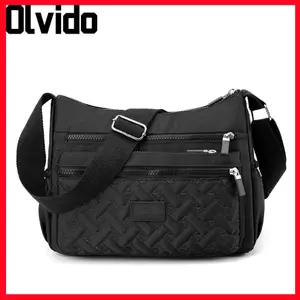 Túi đeo vai OLVIDO, Túi đeo chéo sức chứa lớn nhiều lớp, Túi đeo chéo Nylon thêu trái tim thanh lịch Công sở du lịch