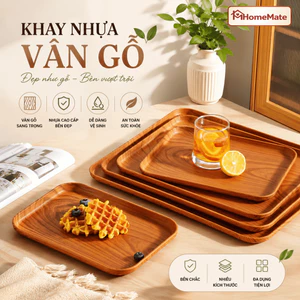 Khay Nhựa Vân Gỗ HomeMate Decor Sang Trọng, Khay Đựng Bánh Kẹo Trái Cây Cafe Chống Nước Dễ Lau Chùi