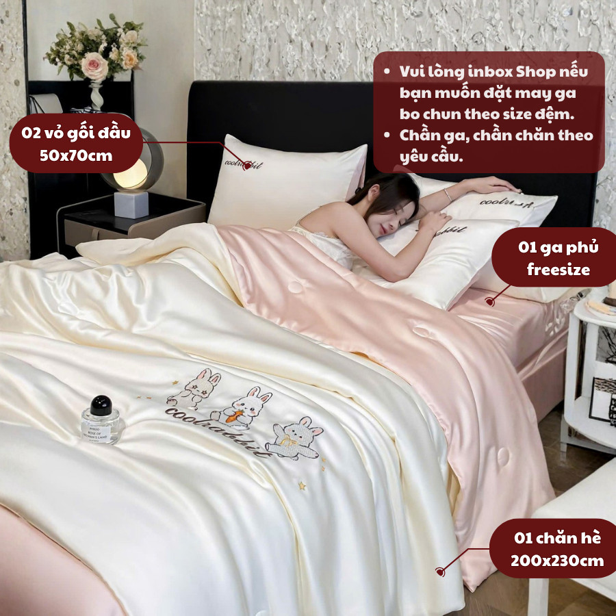 (ST802) Bộ Chăn Ga Gối Chất Liệu Phi Lụa Với Gam Màu Tươi Sáng Và Hình Thêu Nổi Bật - MemMinbedding Luxury
